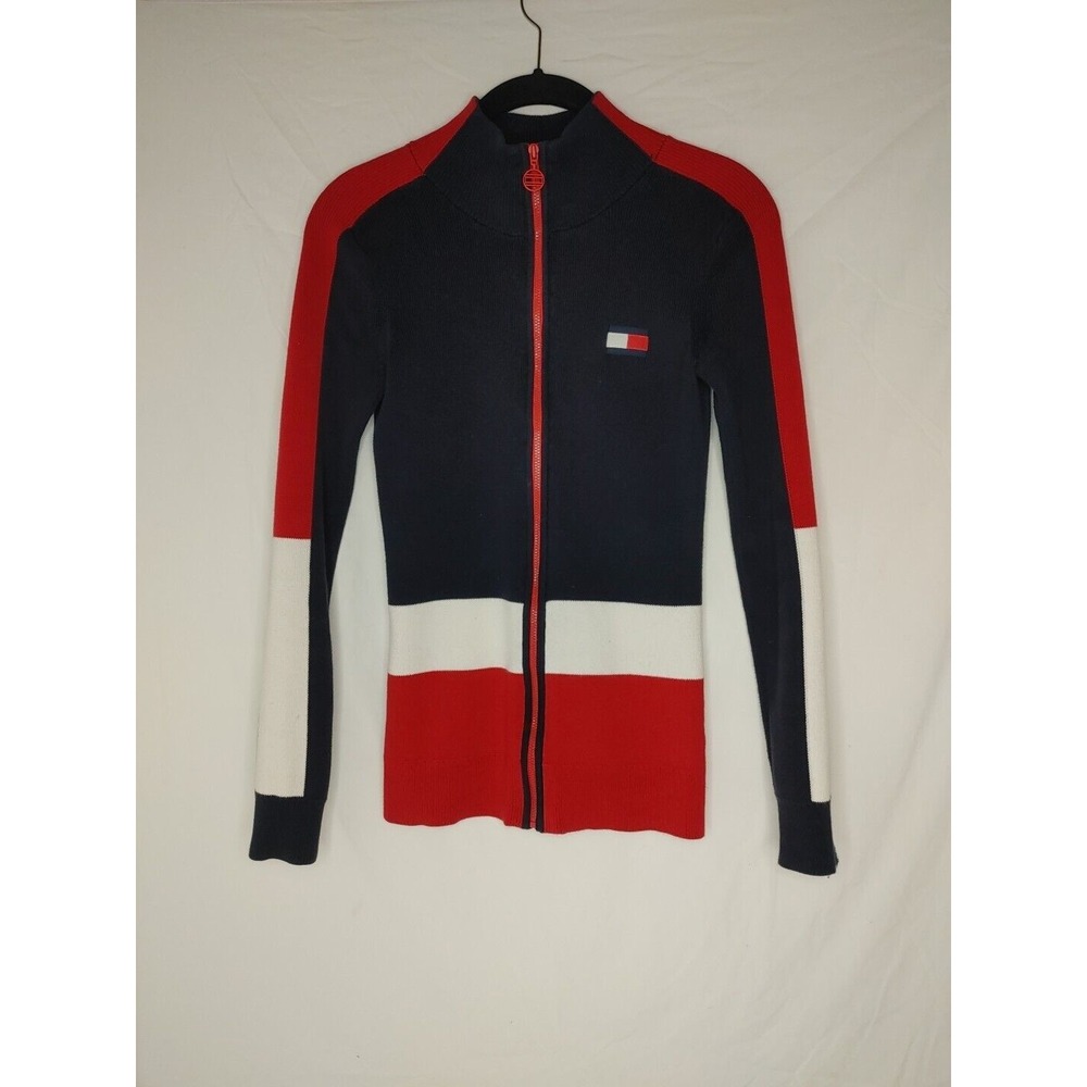 Tommy Hilfiger Women's Ribbed Mock Neck Full Zip Logo Jacket Size xxs